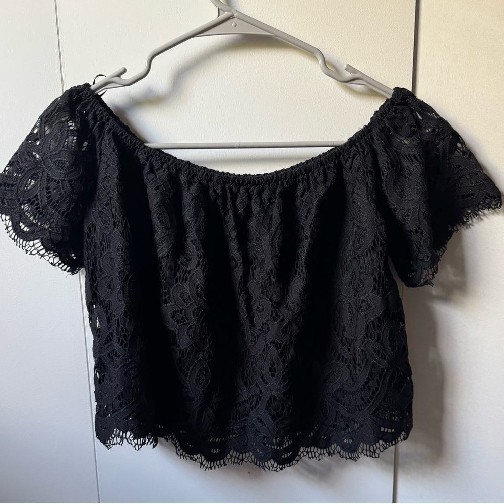 Express Black Lace Off-Shoulder Blouse